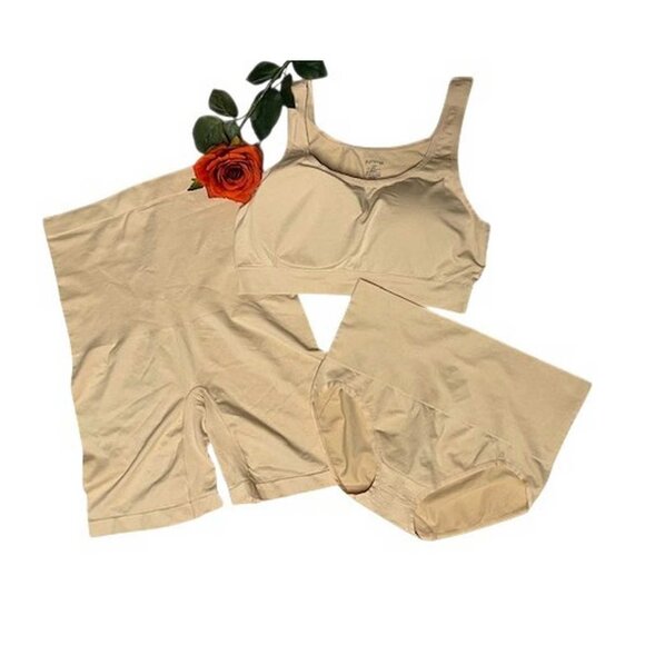 Yummie Bra, High Waist Mid Thigh and Panty 3 Piece Set 1X/2X (666) - Picture 1 of 8